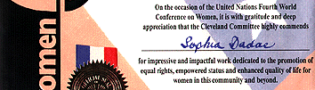 On the occasion of the UN 4th World Conference on Women, it is with gratitiude and deep appreciation that the Cleveland Committee highly commends Sophia Dadas
