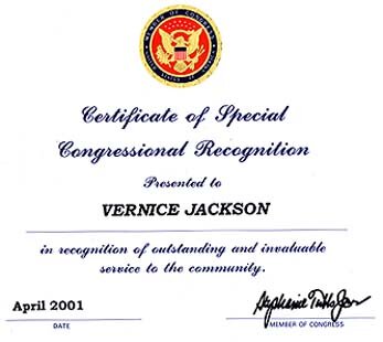 Certificate of Special Congressional Recognition in recognition of outstanding and invaluable service to the community.